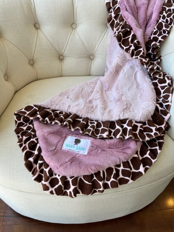 Rosewater Luxe with Woodrose Luxe with Baby Pink Girafee Minky Ruffle